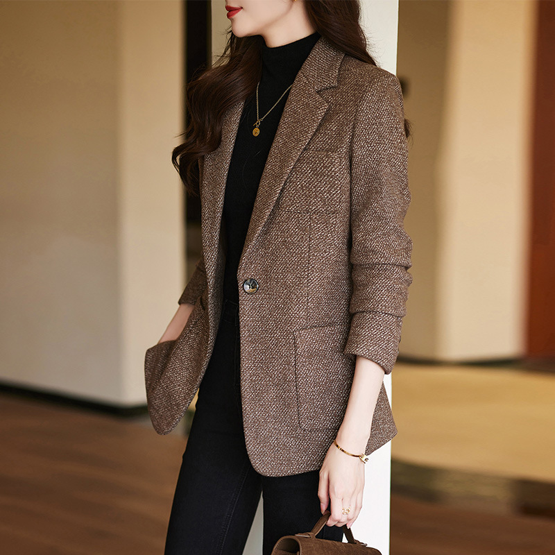 High-grade woolen small suit jacket women's autumn and winter new casual fashion temperament winter thickened suit jacket