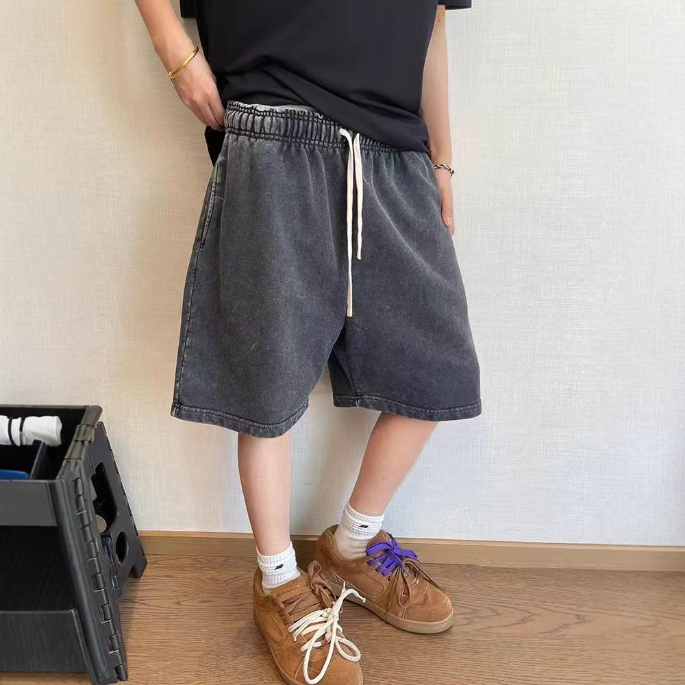 European and American Summer Thin Trendy Brand Men's Shorts 2025 New High-Waisted Washed Retro Five-Point Sports Fitness Pants