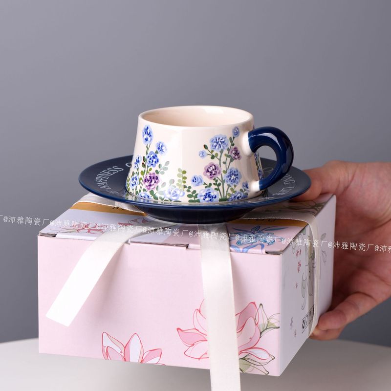 オリジナルレトロ风カーネーションコーヒーカップ皿ギフトボックスセット中古风カフェカップ皿オープンイベントプレゼント|undefined