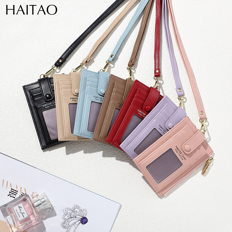 Tarjetero, Estuche para Tarjetas, Monedero para Colgar al Cuello de Color Sólido, Ranuras para Tarjetas de Gran Capacidad, Tarjetero Simple de Alta Gama para Mujer al por Mayor