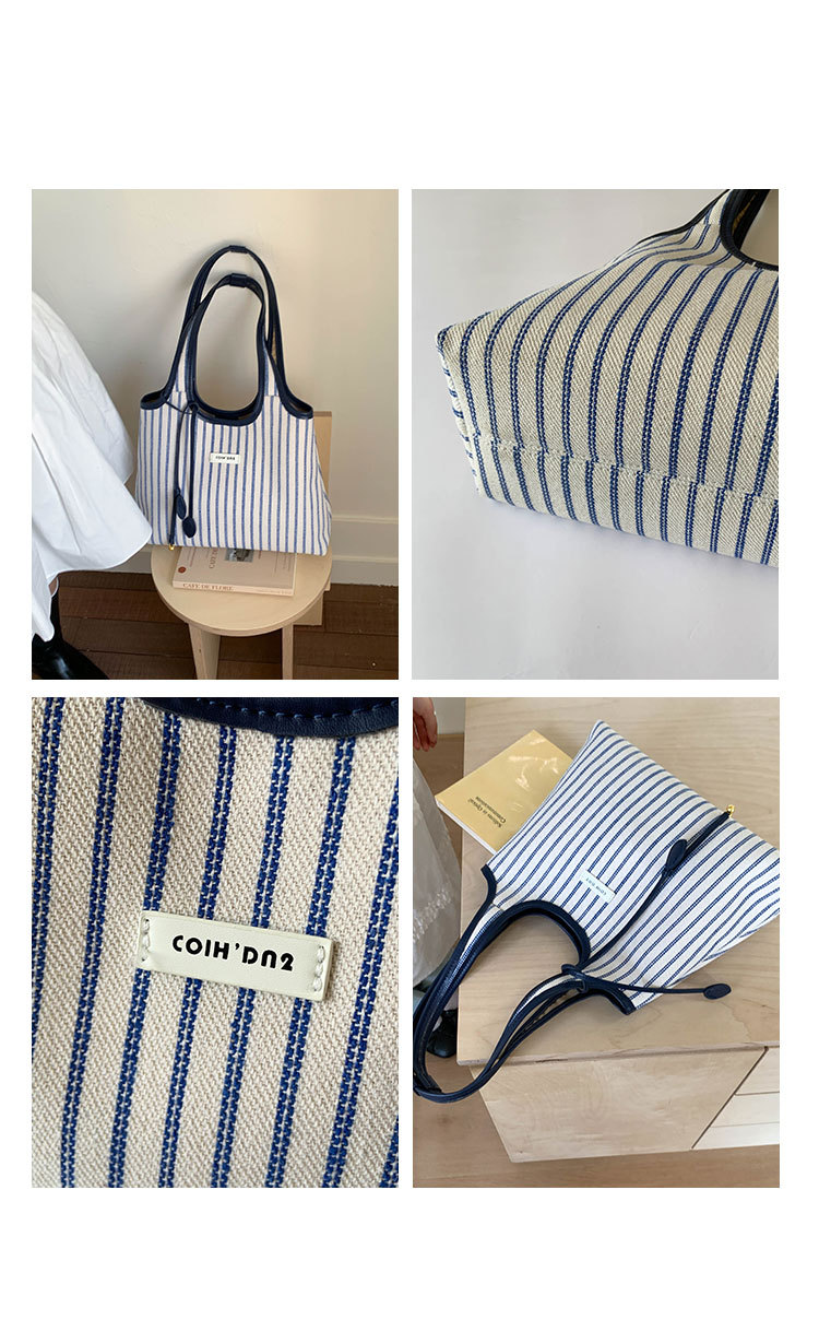 2025 Casual Commuter Tote bag, women's niche striped simple and fashionable hand-held shoulder bag, large-capacity underarm bag Application Scenario