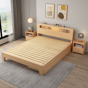 Full solid wood bed double 1.8 meters modern simple 1.5 meters home master bedroom big bed rental room bed 1.2m single bed