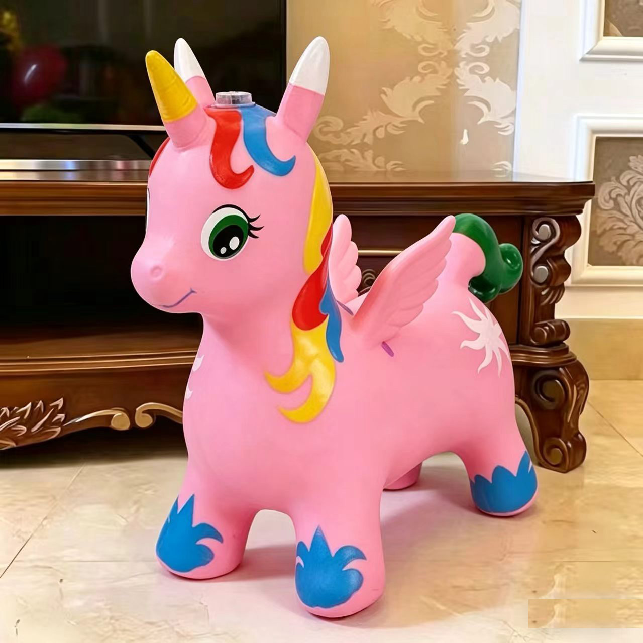 Children's inflatable jumping horse, free shipping, musical toy, larger and thicker inflatable toy, ride-on horse, inflatable animal for kindergarten