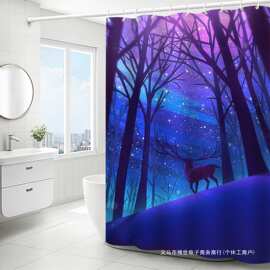 浴帘跨境批发涤纶3数码印淋浴帘防水浴帘浴室隔断杂色见详细