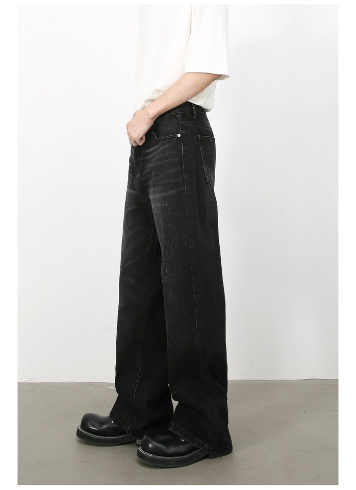 Quần jean nam ống rộng ống đứng phong cách Hàn, cạp vừa, denim cotton thoáng mát — Màu xanh lam, Đen xám chi tiết 6
