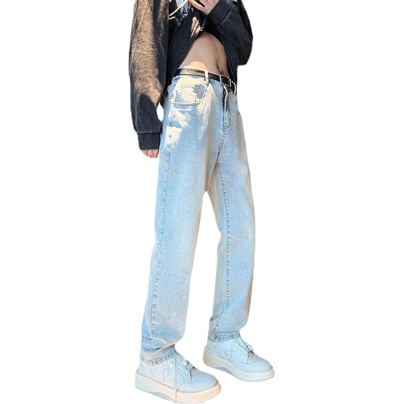 LKTM Men's Wear # Pantalones vaqueros elásticos lavados y viejos teñidos de barro amarillo para hombres, pantalones rectos de la calle principal de la marca de moda del verano para hombres