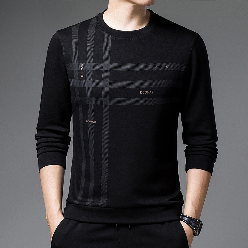 Chiarmani Men's Round Neck Sweatshirt Autumn and Winter New Fashion Long-Sleeved T-Shirt Men's Velvet Top Bottoming Shirt