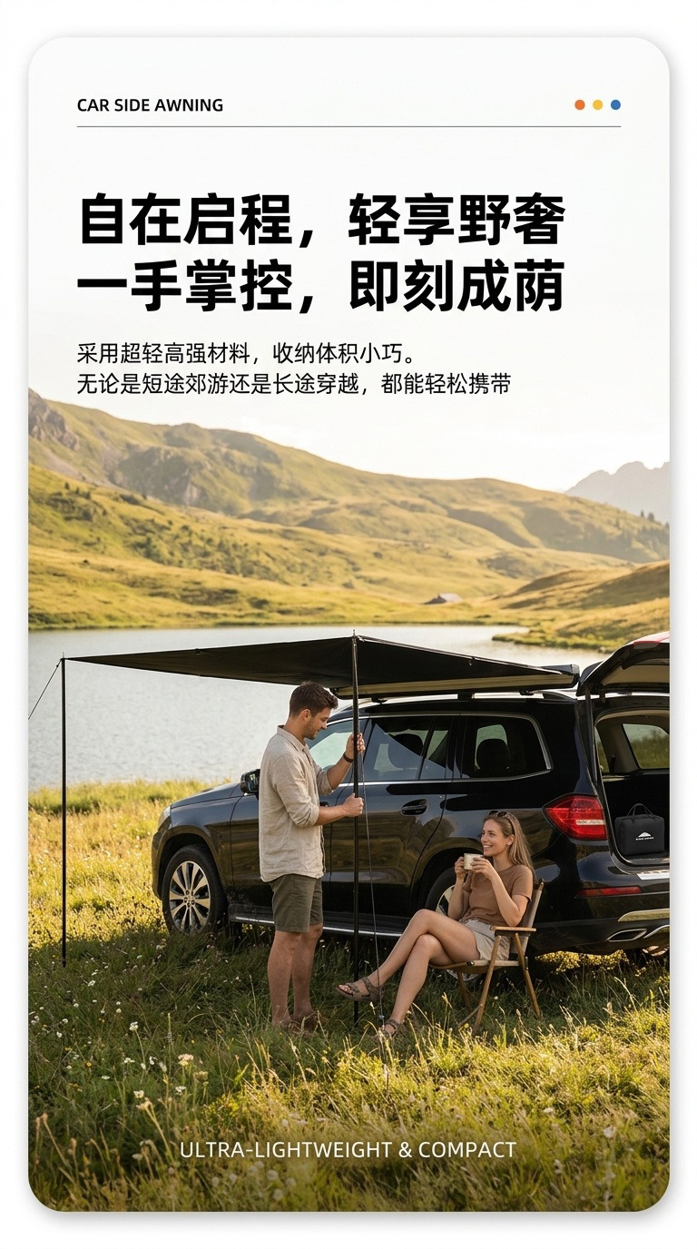 Outdoor Car Side Tent, Car Rear Canopy, Side Tent, Car Rear Sunshade, Camping Self-Driving Tour Car Rear Tent, Car-Mounted Canopy