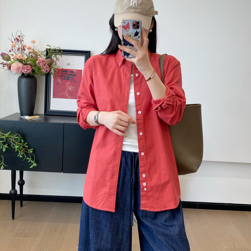 0902x8   秋冬氛围感~简约宽松气质百搭小马刺绣长袖衬衫男女同款|undefined