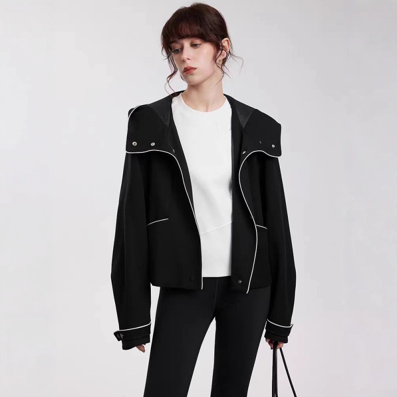 E Series Black High-End Contrasting Hooded Short Jacket for Women 2026 Spring New Design Commuter Style Top