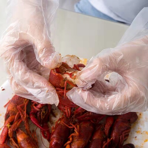 Thickened disposable gloves catering hairdressing hand mask food lobster transparent durable plastic PE film PVC gloves