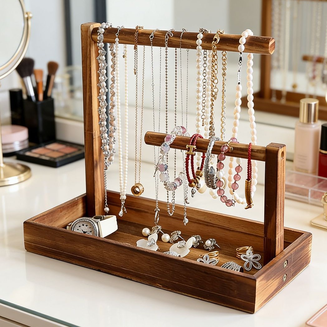 Madera sólida caja de joyería retro estante de exhibición brazalete de maquillaje mesa estante de exhibición Bo Gu estante de reloj pulsera pulsera pendientes