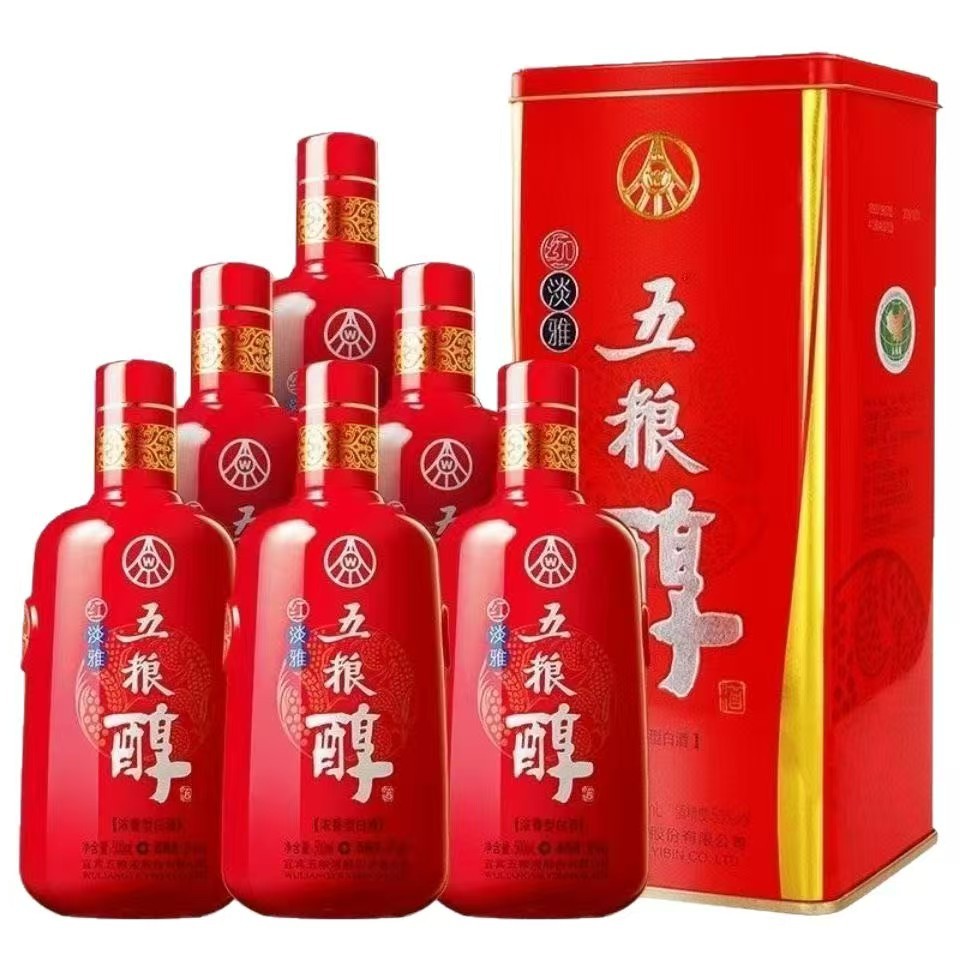 白酒批发五粮醇红淡雅50度浓香型500ML*6婚庆喜宴用酒