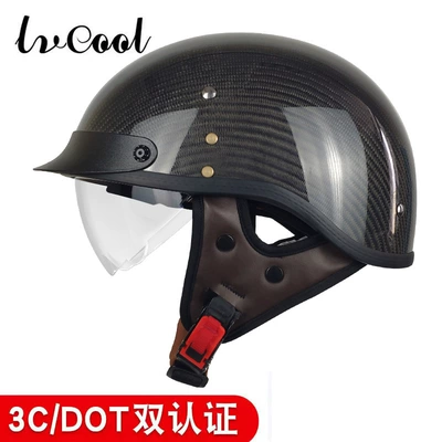 Motosiklet kaskı (dəbilqə) — Certified Half Helmet for Men - 112-carbon-fiber-bright-black-harley-with-transparent-lenses-2xl