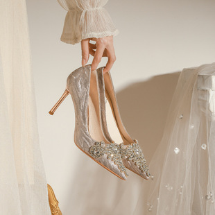 828-65 High Heels Women's Sexy Pointed Shallow Mouth Shoes Wedding Shoes Xiuhe Bride Wedding Shoes Bridesmaid Shoes Banquet Shoes