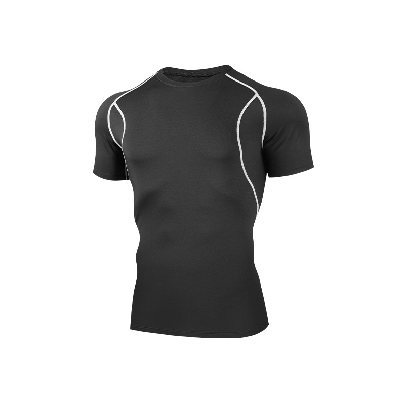 Transfronterizo humedad transpirable correr ropa seca fría de cuello redondo camiseta deportiva de manga corta ropa de fitness elástica para hombres