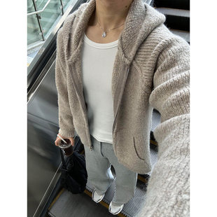 American Style Retro Grey Sweater Coat Men's Spring Lazy Style Hooded Knitted Cardigan