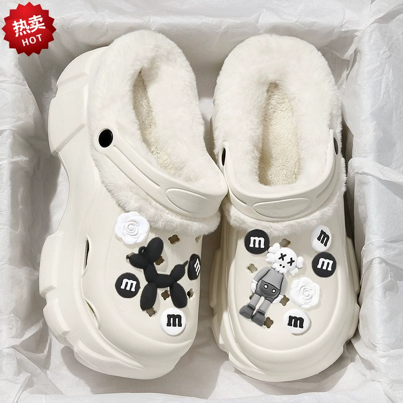 Увеличение хлопчатобумажных шлепанцев женские осенние и зимние пещерные туфли плюс бархат новый толстое дно противоскользящие теплые съемные хлопчатобумажные шлепанцы