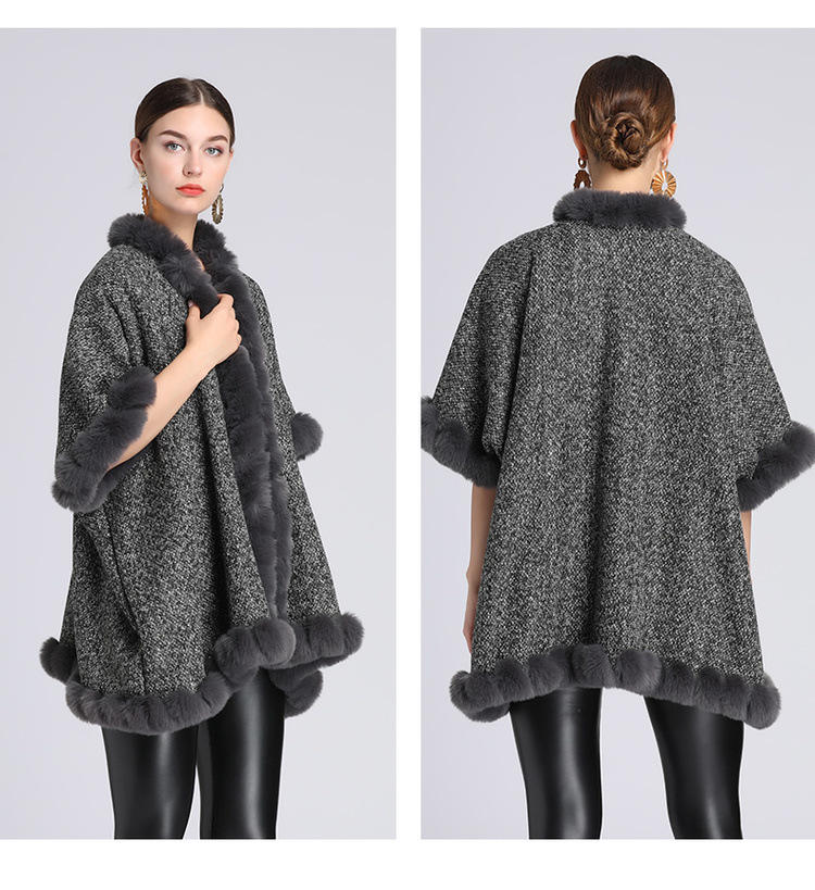 Extra Fleece extra dicker Pelzkragen Umhang locker große Größe Strickjacke Mantel Frau_voghion.com