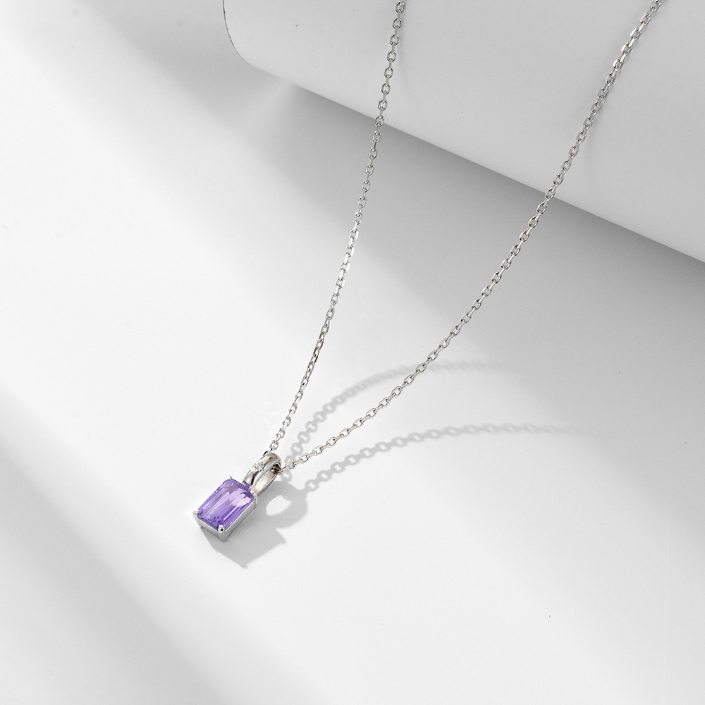 925 Sterling Silver Material 925 Sterling Silver Crystal Inlay Rectangle Pendant Necklace