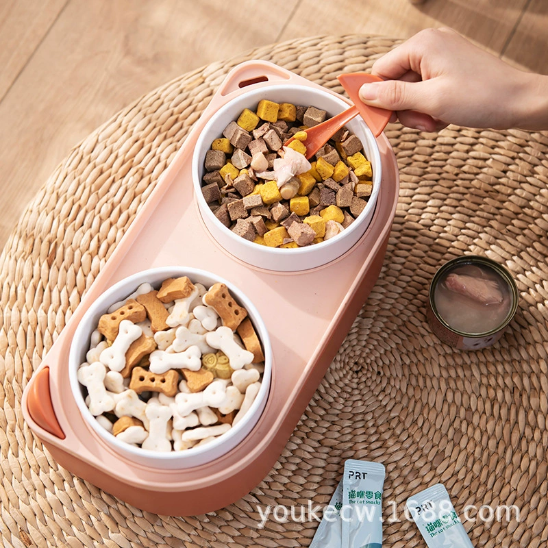 Новые пластиковые кошачьи уши Pet Bowl для хранения зерна миска с ложкой может положить закуски защиты шеи