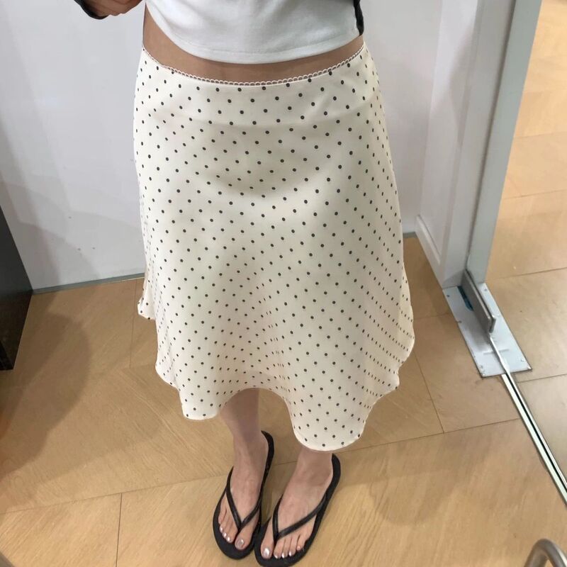 Miu Series~Polka Dot Small A-Line Skirt for Women with a Draping Effect, Hip-Hugging Skirt, French-Style Mid-Length Skirt