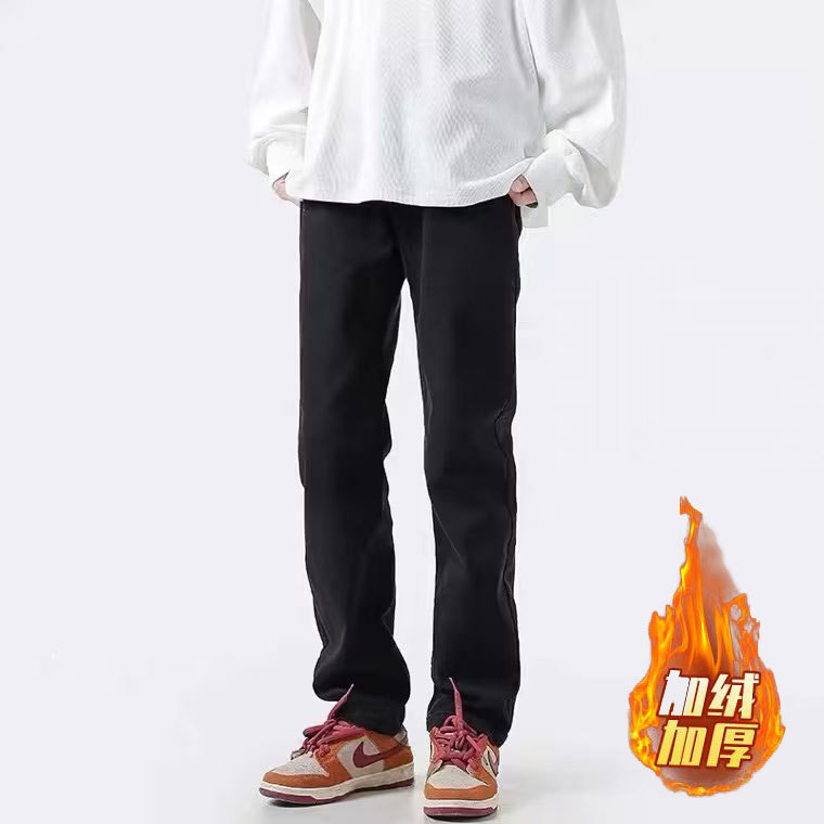 男款修身显瘦长裤冬美式vibe风裤子ins高街潮痞帅黑色直筒牛仔裤