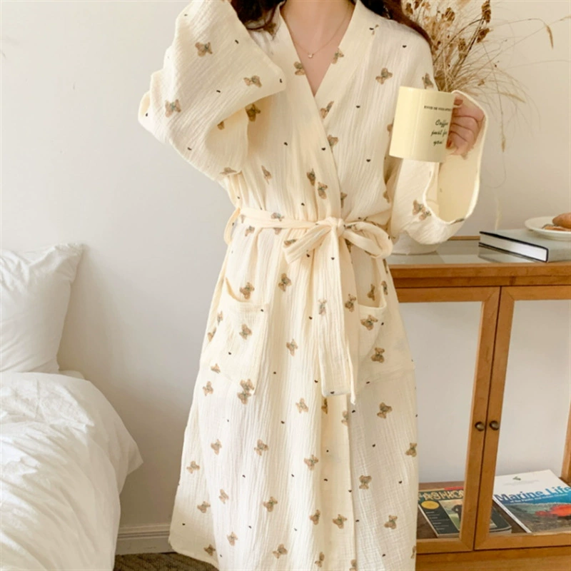 Autumn cartoon pijama, bathrobe, belt, with little bears