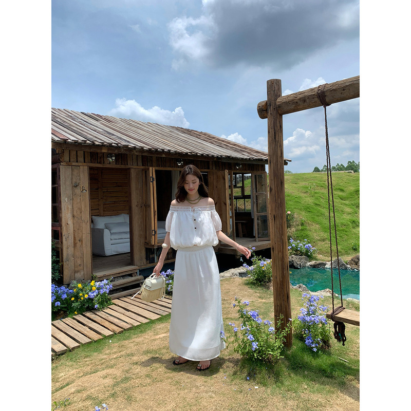 [Thirteen Elements Special Price 50% off No Returns or Exchanges] Pastoral Style A-Line Skirt Women's Summer Long Drape Slim Long Skirt