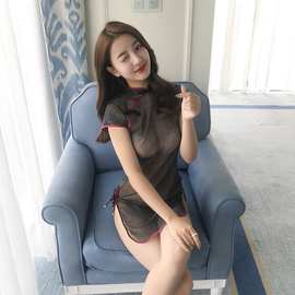 情趣内衣欧美外贸 古典制服诱惑套装性感闪亮银丝旗袍一件代发