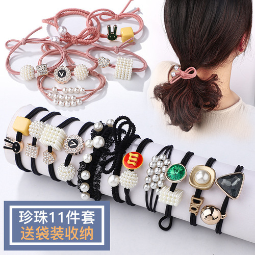 Dongmen 11-piece set internet-famous ins-style leather hair ties, simple and cute hair clips, hair accessories for women