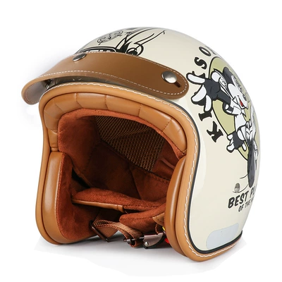 Motosiklet kaskı (dəbilqə) – for electric bikes and motorcycles, unisex - new-white-elf-brown-leather-brim-m55-56