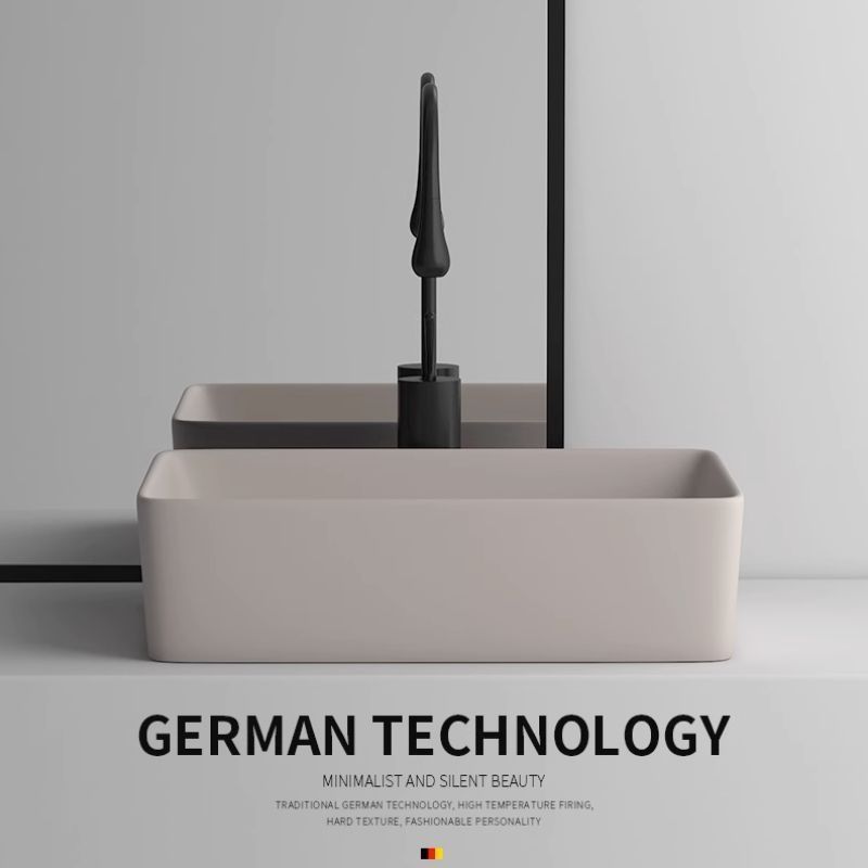 Khaki Countertop Basin Black Square Wash Basin Small Size Balcony Ceramic Wash Basin Single Basin Wash Basin