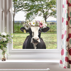 卡通奶牛花環UV材質兒童房幼兒園臥室家居裝飾牆貼貼紙自粘批發跨