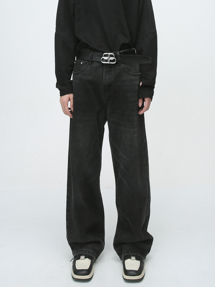 Ropa de hombre MTLClothes | 2023 Four Seasons nuevo retro flojo recto plisado negro y gris Jeans para hombres