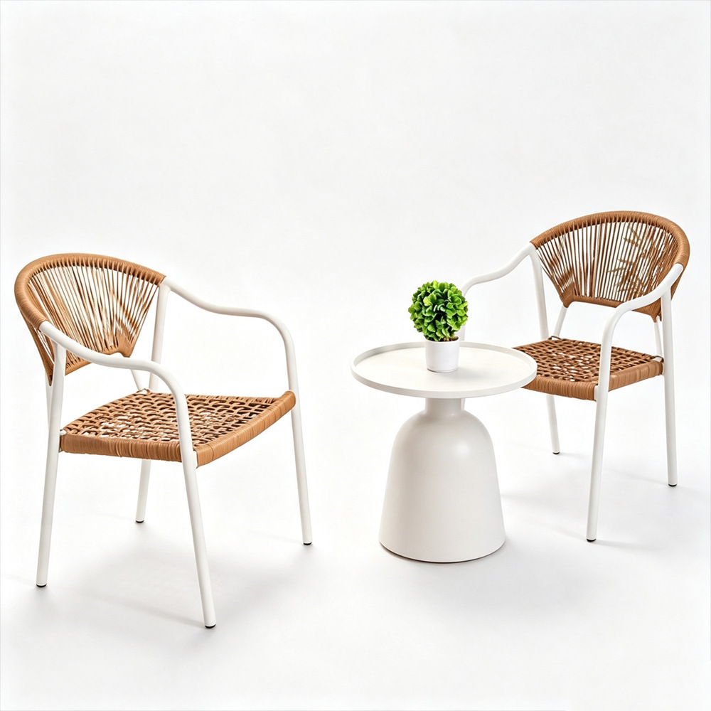 Juego de mesa de centro redonda nórdica para exteriores, mesa de negociación, mesa de centro de ratán para patio/balcón, muebles pequeños para hotel, muebles de ocio impermeables.