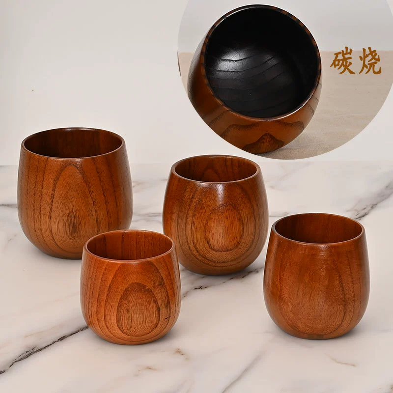 Environmentally friendly solid wood tea cup, wooden carbonized belly cup, creative whiskey cup, universal wooden cup, large order can be negotiated