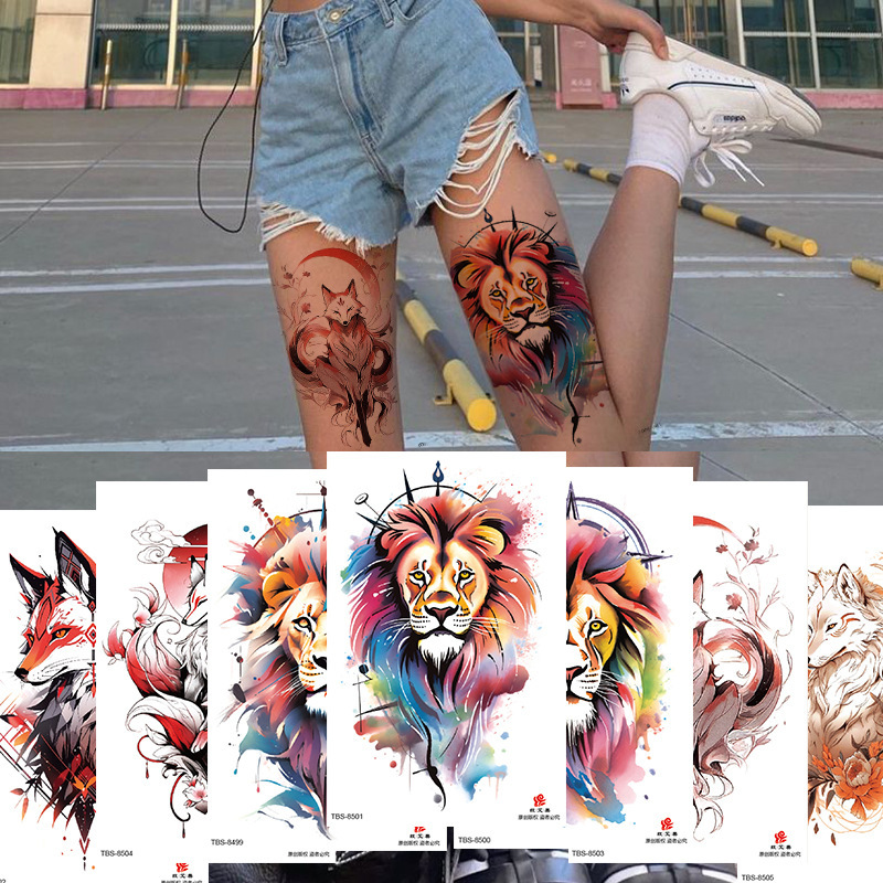 Source Factory Cross-border Supply Specially Used Temporary Tattoo Stickers Half-arm Splash Ink Colorful Beast Disposable Temporary Tattoo