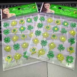 跨境直销四叶草幸运草金葱闪粉贴纸宝石贴钻贴脸贴diy手工创意贴