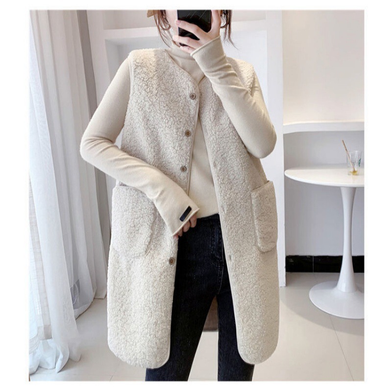 Long Vest Women's Autumn and Winter Mid-Long Imitation Lamb Woolen Clip Fashionable New Style Fashionable Fashionable Women's Jacket