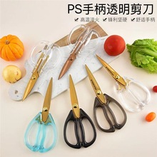 不锈钢PS简约透明手柄厨房剪刀家用剪刀电镀金色宝宝辅食剪子