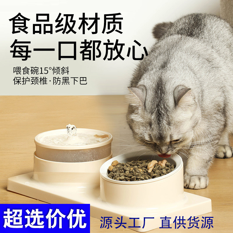 고양이 물과 사료 일체형 기계, 전기식 자동 급수기, 넘어짐 방지, 목 보호 고양이/강아지 그릇, 애완동물 급식기, 재고 있음