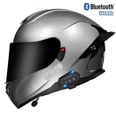 Motosiklet kaskı (dəbilqə) – tail bluetooth full helmet - silver-tea-mirror-bluetooth-m