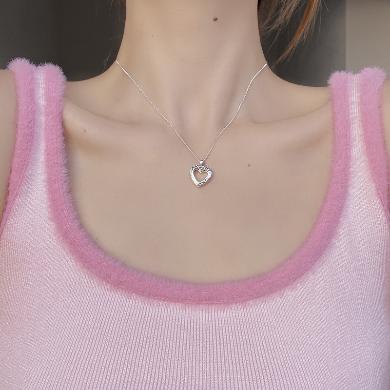 Pendant Necklace, Long Necklace, Necklace Classification 925 sterling silver Chain Material 925 Sterling Silver Curb Chain Plating Hollow Out Heart Shape Pendant Necklace Long Necklace Necklace