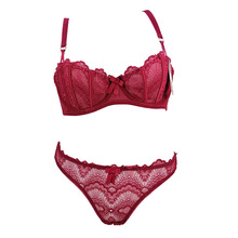 跨境大码法式蕾丝内衣大胸显小防下垂胸罩套装刺绣文胸夏季超薄款