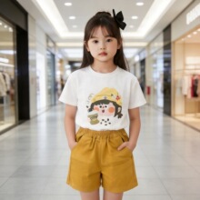 女童套装夏季新款卡通女孩短袖两件套学生儿童短裤休闲洋气