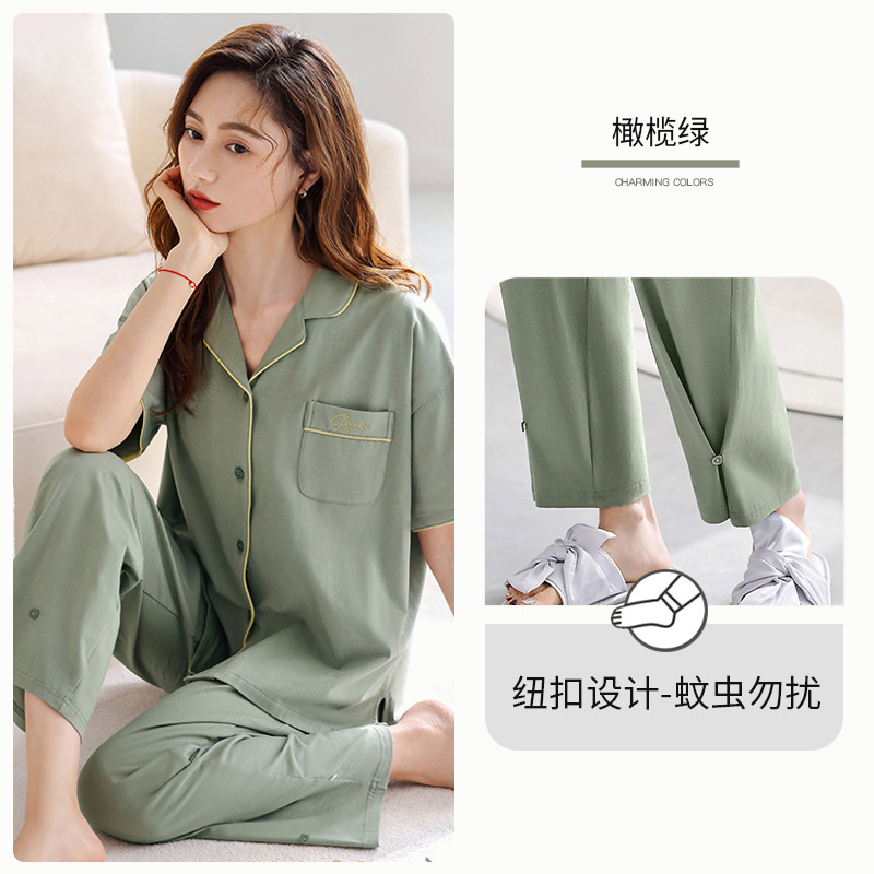 [Sensación suave] pijamas verano de las mujeres 100% algodón pantalones de manga corta ropa de casa verano más traje de tamaño