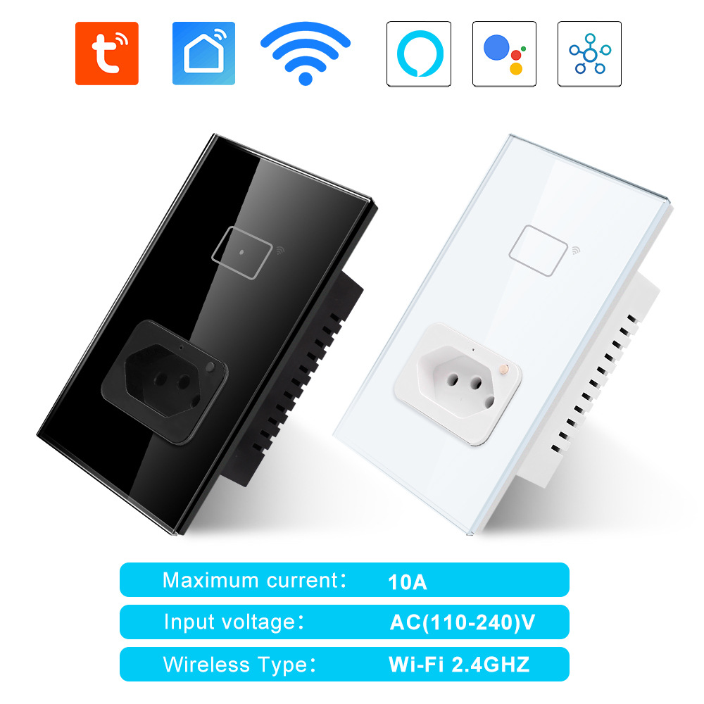 涂鸦WiFi触摸墙壁开关118型 1Gang黑白组合巴西插座巴西开关
