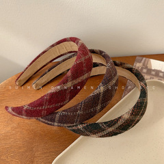 復古暗綠學院風格子發箍女高級感高顱頂洗臉發卡氣質百搭頭箍秋冬