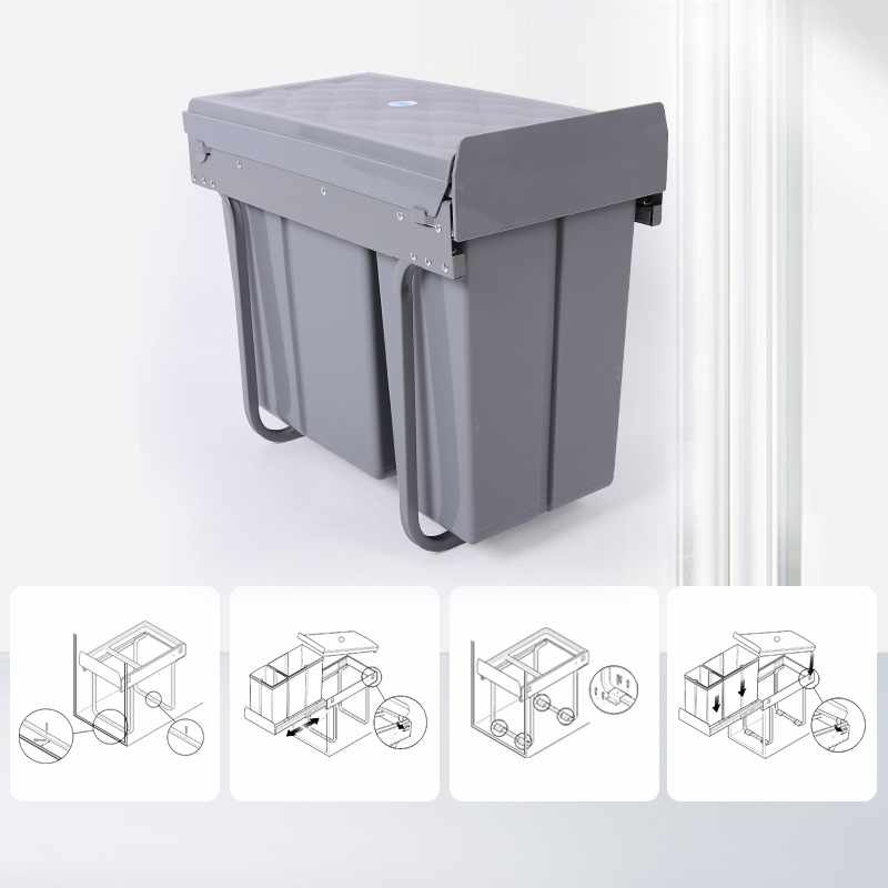 Gabinete empotrado bote de basura cocina clasificación oculta 10L 20L cubo de limpieza amortiguación extraíble con tapa